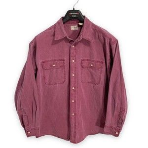 LL Bean Mens Large Traditional Fit Sun Washed Red Button Up Long Sleeve Shirt